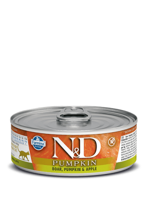 Консерва N&D CAT BOAR PUMPKIN&APPLE - Пълноценна мокра храна за котки с глиганско, тиква и ябълка 80 гр.