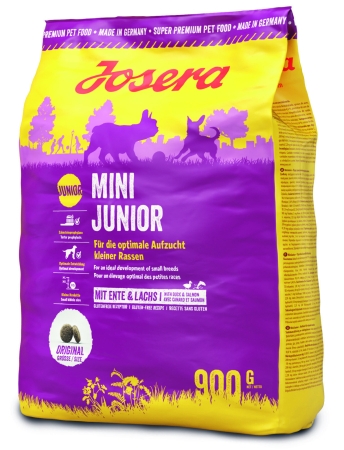 Josera Mini Junior с патица и сьомга - Пълноценна храна за подрастващи кучета от дребни породи 900 гр.
