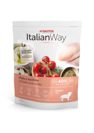 Italian Way Junior Mini Starter Grain Free - Отлична стартова храна за кученца с ПРЯСНО пилешко и пуешко месо - БЕЗ ЗЪРНО 8 кг.