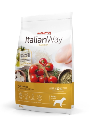 Italian Way Medium Adult - Храна за кучета от средни породи с ПРЯСНО пилешко месо и ориз - БЕЗ ГЛУТЕН 12 кг.