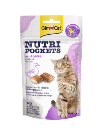 GimCat Nutri Pockets – Хрупкави джобчета с патица + витамини 