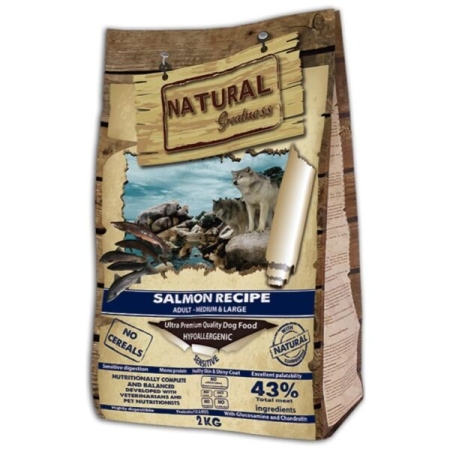 NATURAL Greatness Salmon Recipe Sensitive Adult Medium & Large - Суха храна със сьомга за израстнали кучета от средни и големи породи 10 кг.