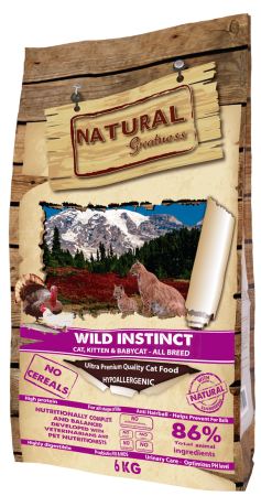 NATURAL Greatness - Wild Instinct Cat & kitten with Chicken & Turkey - Храна малки и пораснали котки с 86% пилешко и пуешко месо 2 кг.