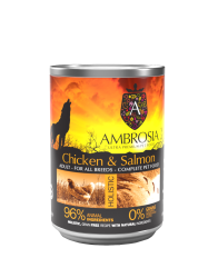 Ambrosia - Мокра храна за кучета над 12-месечна възраст от всички породи, с пиле и сьомга , 400 гр.