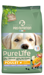 Pro-Nutrition Pure Life Adult Light&Sterlised Chicken - Суха храна за пораснали кастрирани кучета с пиле, без зърнени култури, 2 кг.