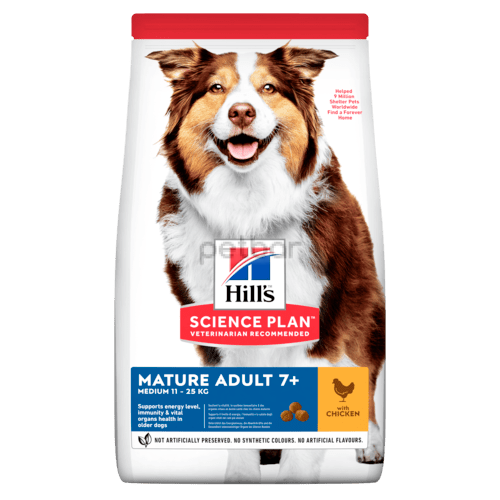 Hills SP Mature Adult Medium с пилешко 7+ – храна за кучета от средни породи в напреднала възраст 12+2 кг.
