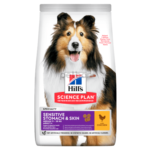 Hills SP Adult Sensitive Stomach & Skin с пилешко 11+3кг. – За кучета с чувствителен стомах и чувствителна кожа, над 1г