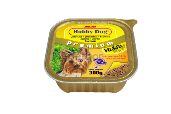 Hobby DOG Junior - консерва за подрастващи кучета с пилешко, 300 г, с високо съдържание на месо