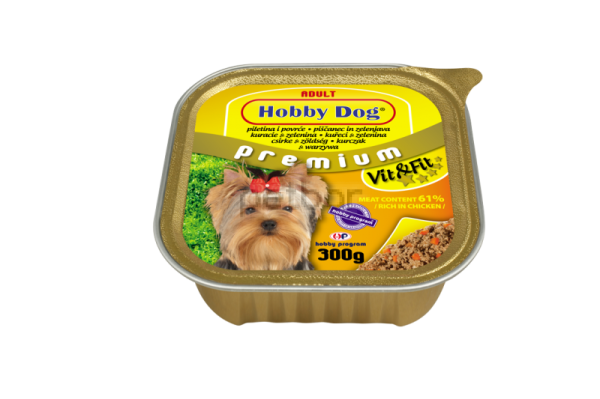 Hobby Dog Adult  - консерва за кучета с пилешко, 300 г, с високо съдържание на месо