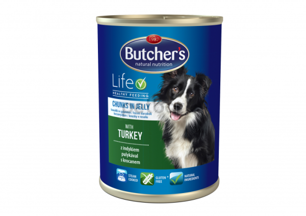 Butchers Life – Хапки в желе: с ПУЕШКО месо. Консерва за кучета 400 г 