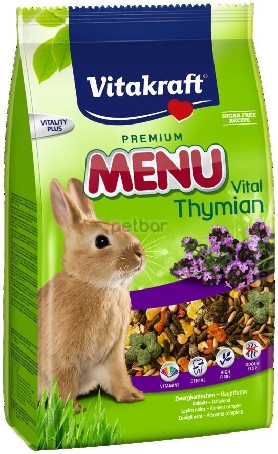 Vitakraft Premium Menu Vital - Храна за декоративни зайци с мащерка - 1кг