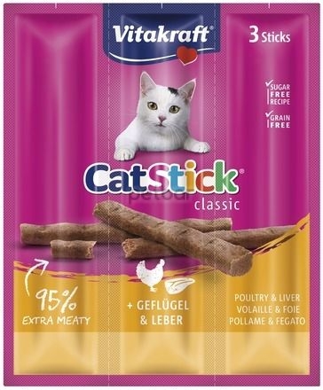 Vitakraft Cat Stick саламена пръчица за котки – мини 3 бр. с птиче месо и черен дроб