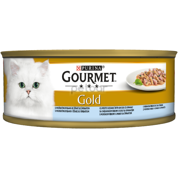PURINA GOURMET Gold- Консерва за котки в зряла възраст с Океанска риба и Спанак, Мокра храна 85 гр. 