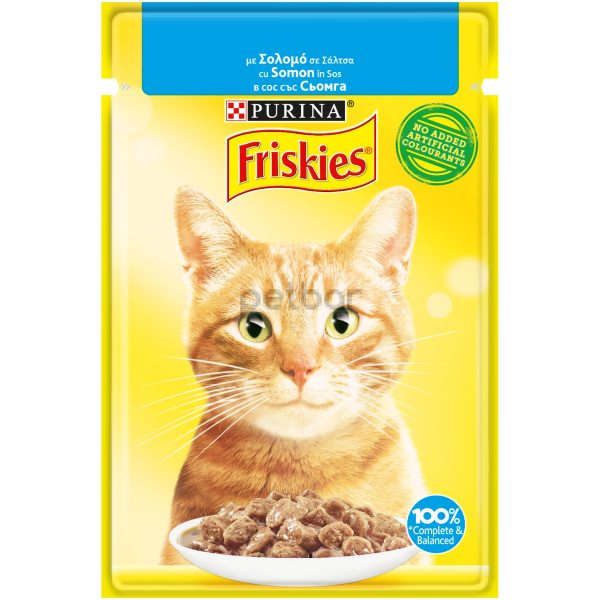 PURINA FRISKIES ПАУЧ - Мокра храна за котки в зряла възраст със Сьомга - Хапки в сос 85 гр.