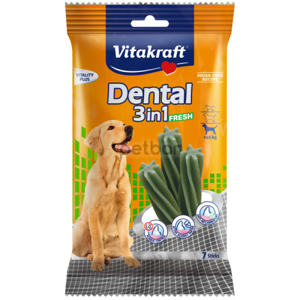 Vitakraft Dental 3in1 Fresh Medium 7бр - Устна хигиена за кучета > 10кг с мента 