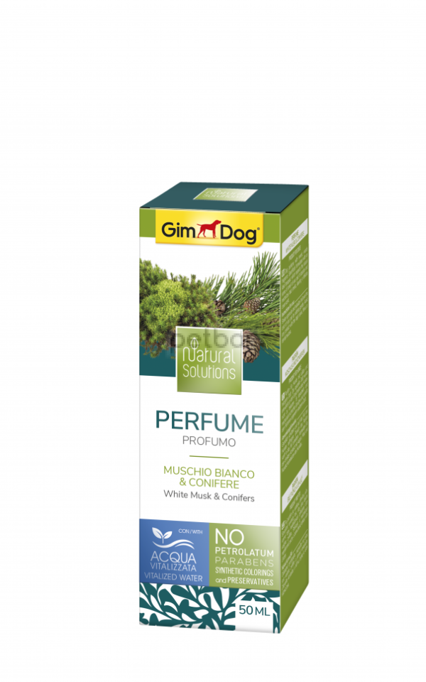 Парфюм  за кучета с аромат на бял мускус и иглолистни растения Perfume White Musk &amp; Conifers  продукт от линията Natural Solutions на GimDog 50 ml