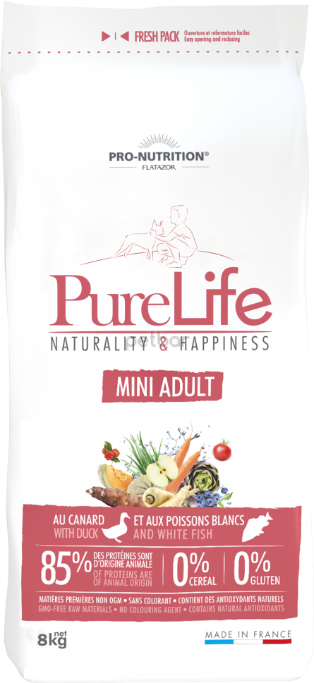 Pro Nutrition Flatazor Pure Life Mini Adult 8 kg - Пълноценна храна за кучета от дребни породи 8 кг, Grain Free