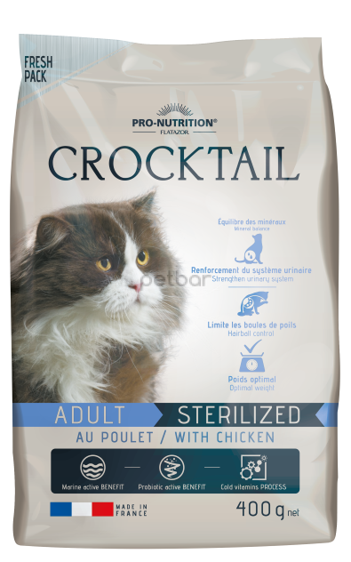 Crocktail ADULT STERILIZED with chicken - Пълноценна храна за кастрирани котки С ПИЛЕШКО 400гр.