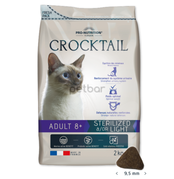 Crocktail ADULT 8+ STERILIZED &amp;/OR LIGHT - Пълноценна диетична храна за кастрирани котки над 8 години 2 кг.