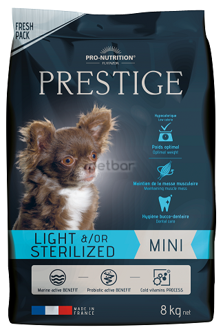 Prestige ADULT MINI LIGHT &amp;/OR STERILIZED  Пълноценна храна за кучета от дребни породи със склонност към напълняване и/или кастрирани кучета  8 kg