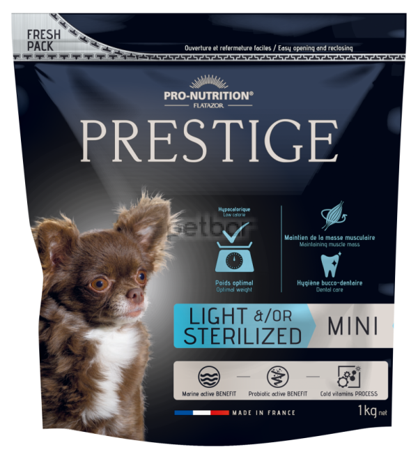 Prestige ADULT MINI LIGHT OR STERILIZED  Пълноценна храна за кучета от дребни породи със склонност към напълняване и/или кастрирани кучета  1 kg