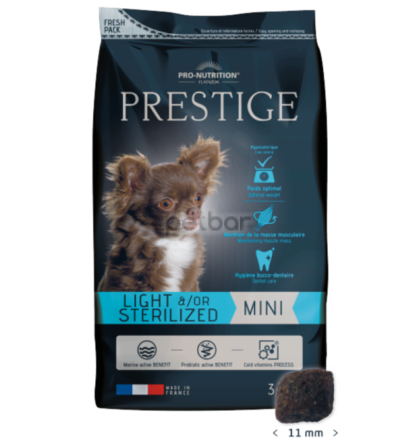 Prestige ADULT MINI LIGHT and STERILIZED  Пълноценна храна за кучета от дребни породи със склонност към напълняване и/или кастрирани кучета  3 kg