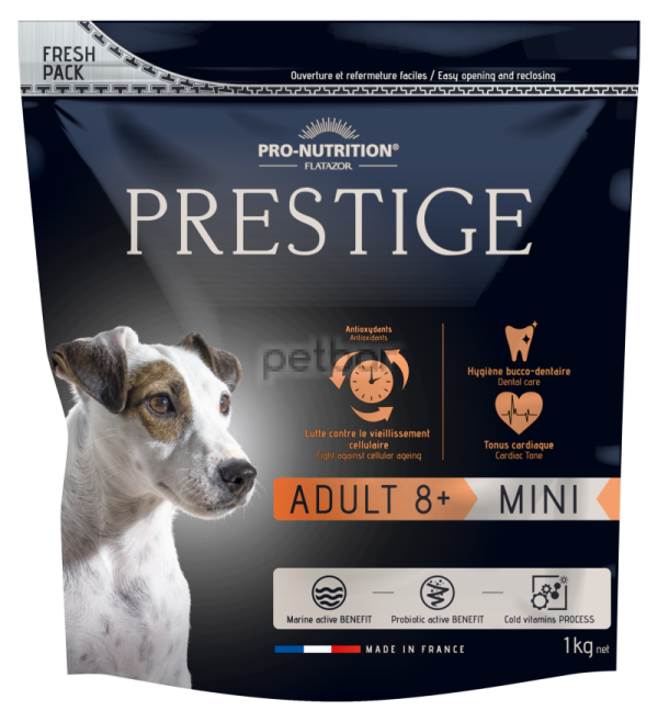 Prestige ADULT 8+ MINI Пълноценна храна за кучета от дребни породи на възраст над 8 години 1 кг.