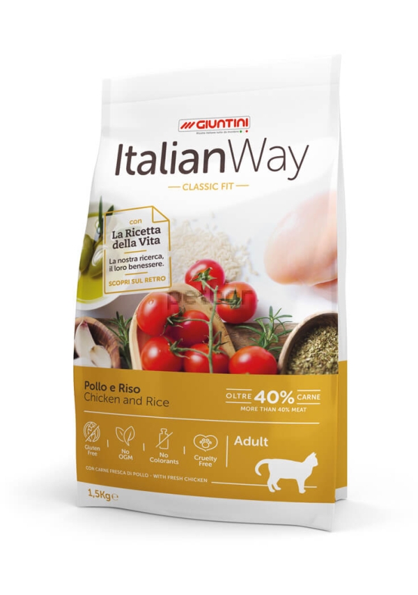 Italian Way Cat - Пълноценна храна за котки с ПРЯСНО пилешко месо и ориз - БЕЗ ГЛУТЕН 8 кг.