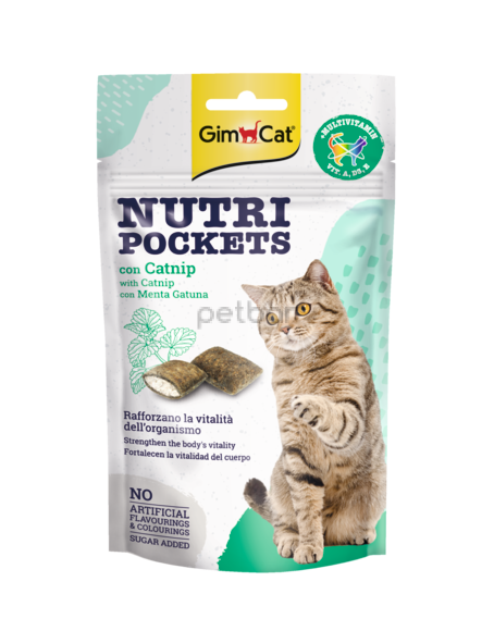 GimCat Nutri Pockets – Хрупкави джобчета с котешка трева (коча билка) + витамини 