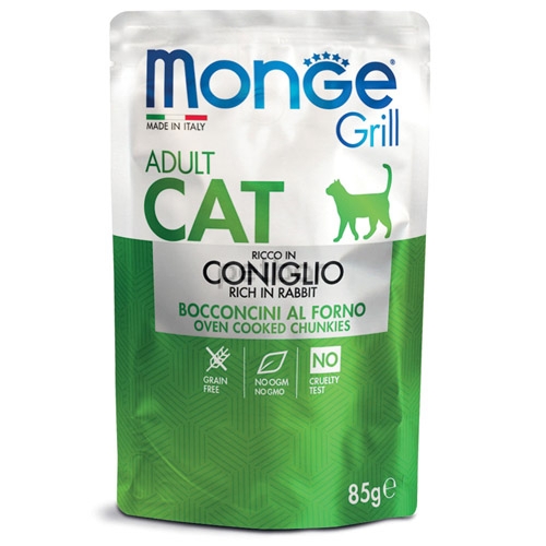 Monge Grill Adult със заешко – пауч с хапки в желе – за котки в зряла възраст, 12бр х 85 гр.