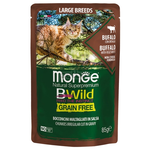 Monge BWILD Grain Free Large Breeds – Пауч с биволско и зеленчуци, без зърно, за котенца и котки от едрите породи, 12бр х 85 гр.