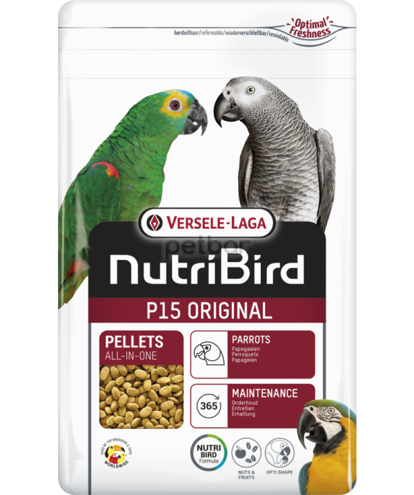 Nutribird Р15 Original - Пълноценна екструдирана храна за ежедневно хранене на големи папагали 4 кг.