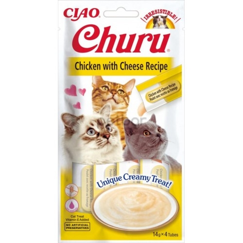 Inaba Churu Puree - Лакомство за котки нежен крем с пиле и сирене, 4 бр. в опаковка х 14 гр.