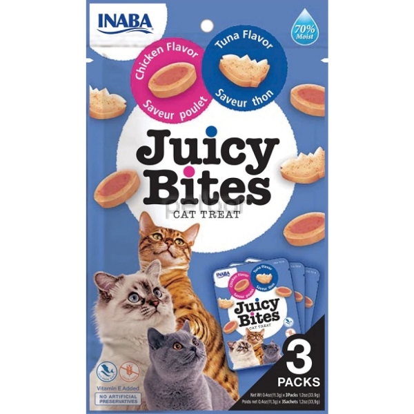 Inaba Juicy Bites Tuna & Chicken - Лакомство за котки сочни хапки с риба тон и пиле, 3 бр. в опаковка х 11,3 гр.