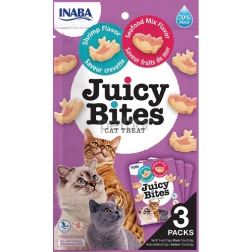 Inaba Juicy Bites Scallop & Crab - Лакомство за котки сочни хапки със скариди и морски дарове, 3 бр. в опаковка х 11,3 гр.