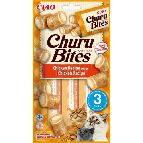 Inaba Churu Bites Chicken - Лакомство за котки, джобчета с мек пълнеж, с крем от пиле, 3 бр. х 10 гр.