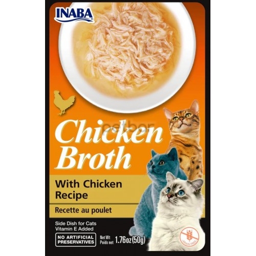 Inaba Chicken Broth - Лакомство за котки, пилешки късчета в пилешки бульон, 50 гр.