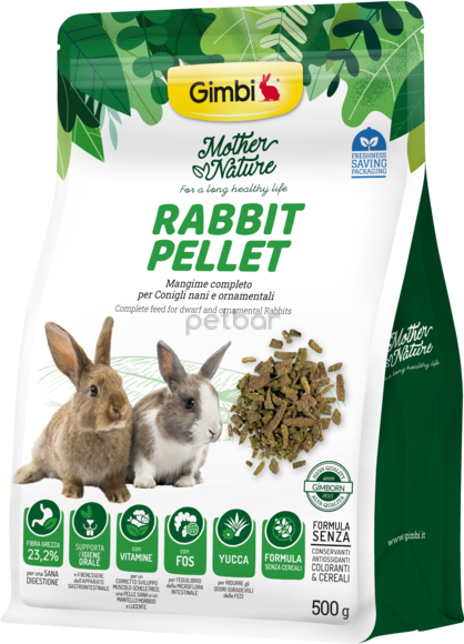 Gimbi Mother Nature - Пълноценна храна за мини зайчета и декоративни зайци, 500 гр.