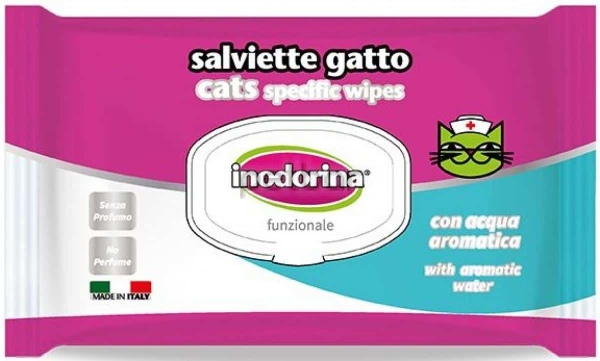 Inodorina - Salviette gatto - Мокри кърпички за котки с ароматна вода, 40 бр.