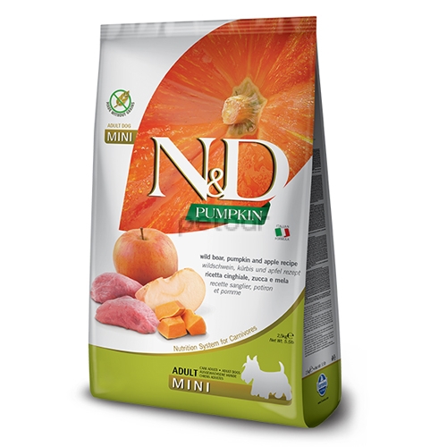 N&D Pumpkin Mini Adult Boar & Apple – Храна за кучета от дребни породи, над 1 г. с глиганско и ябълка, 800гр.