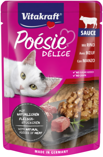 Vitakraft POESIE Pouch - Пауч с вкусен сос с истински парченца говеждо