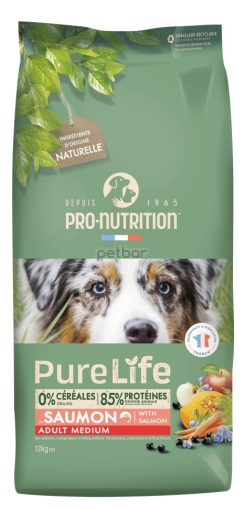 Pure Life Dog ADULT MEDIUM - Суха храна за кучета от средни породи над 1 г, със сьомга, без зърно, 12 кг. 