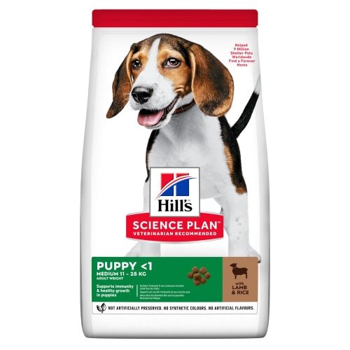 Hills SP Dog Puppy Medium L&R 14кг, храна за бебета от средните породи до 1г. и кърмещи майки с агнешко и ориз