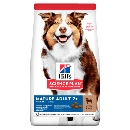Hills SP Mature Adult Medium с агнешко и ориз 7+ – храна за кучета от средни породи в напреднала възраст 14 кг.