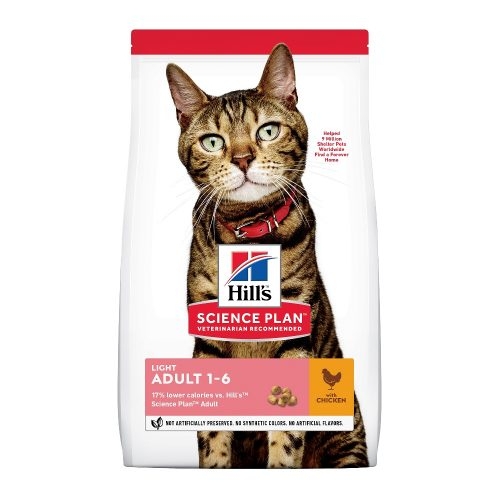 Hills Science Plan Adult Light 10 кг.– Нискокалорийна храна за котки склонни към напълняване над 1 г.