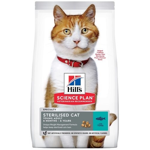 Hills Science Plan Sterilised Cat Young Adult с риба тон – Пълноценна суха храна zа млади кастрирани котки от 6 мес – 6 г. 300гр.