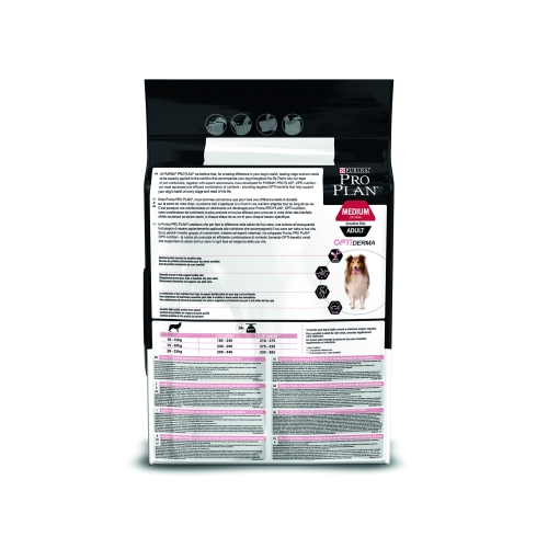 PURINA PRO PLAN Medium Adult Sensitive Skin с OPTIDERMA - Суха храна със сьомга за кучета с чувствителна кожа, суха храна, Сьомга, 3 kg