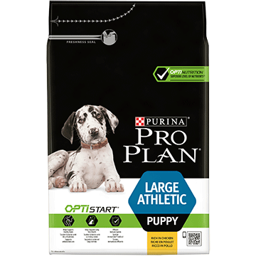 PURINA PRO PLAN Dog Large Puppy Athletic с OPTISTART - Суха храна с пиле за малки кученца от едри атлетични породи, суха храна, Пиле, 12 kg