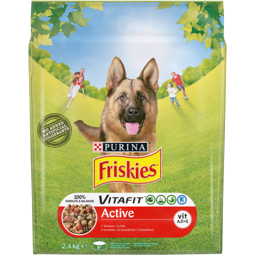PURINA FRISKIES ACTIVE - Храна за много активни кучета в зряла възраст с Месо, 10 кг.