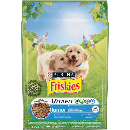 PURINA FRISKIES Junior - Храна за малки кученца с Пиле, Мляко и Зеленчуци, 2.4кг.